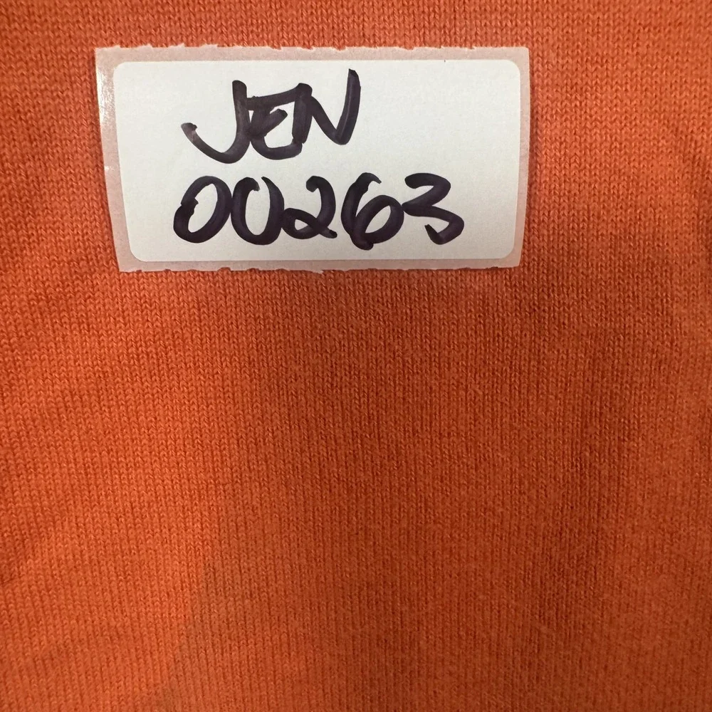Lands' End V-Neck Sweater Large Orange Solid Knit Cotton Blend